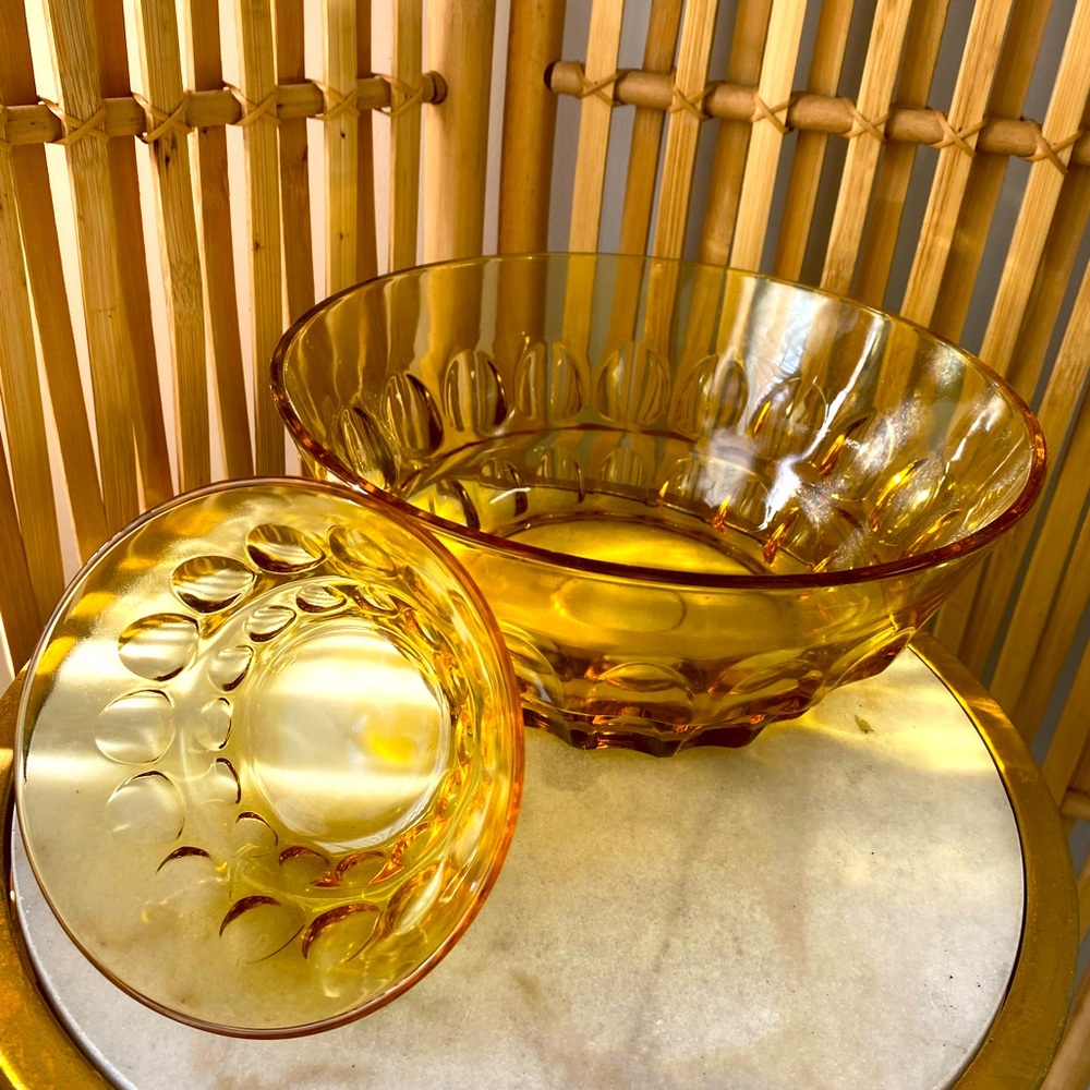 70s aesthetic retro style - amazing amber glass chip & dip set